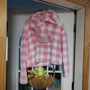 New Jessica simpson Pink White Soft Hooded Pajama Top With Socks Women's Small